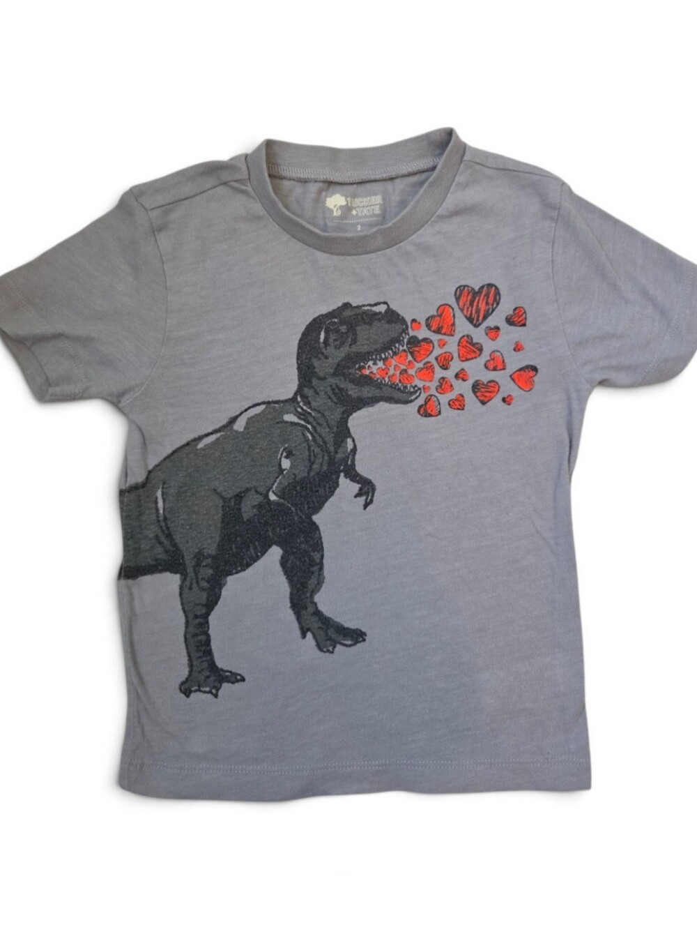 Tucker + Tate Gray Tee with Black T-Rex and Red Hearts 2T